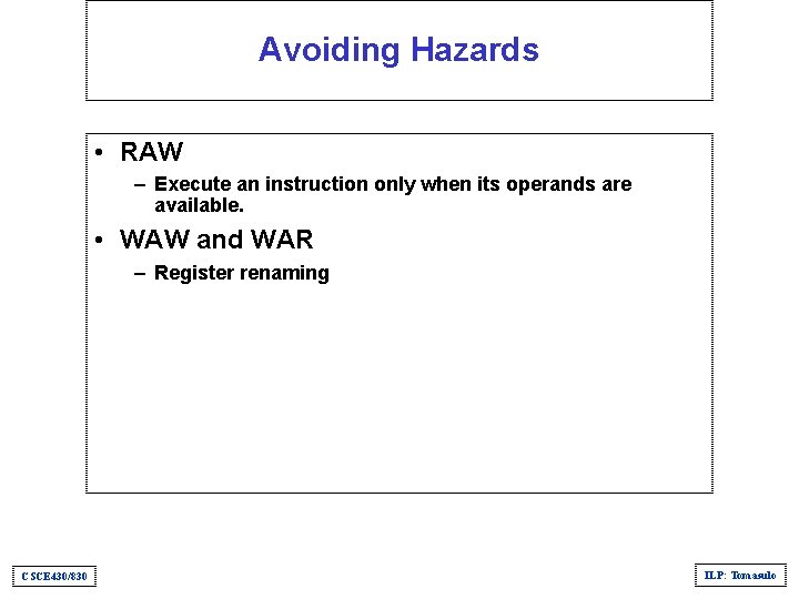 Avoiding Hazards • RAW – Execute an instruction only when its operands are available.