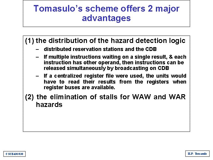 CSCE 430830 Computer Architecture Instructionlevel parallelism Tomasulo ...
