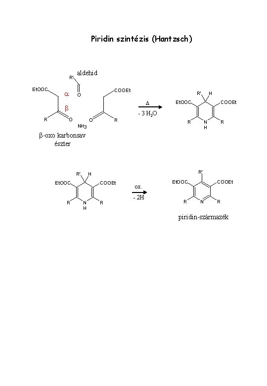 Piridin szintézis (Hantzsch) R' Et. OOC a aldehid COOEt O D b R R'