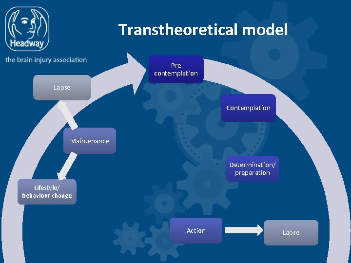 Transtheoretical model Pre contemplation Lapse Contemplation Maintenance Determination/ preparation Lifestyle/ behaviour change Action Lapse