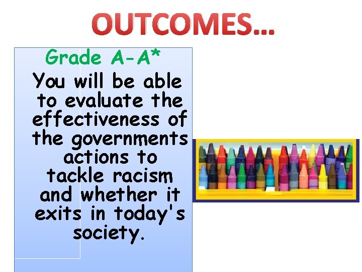 OUTCOMES… Grade A-A* You will be able to evaluate the effectiveness of the governments