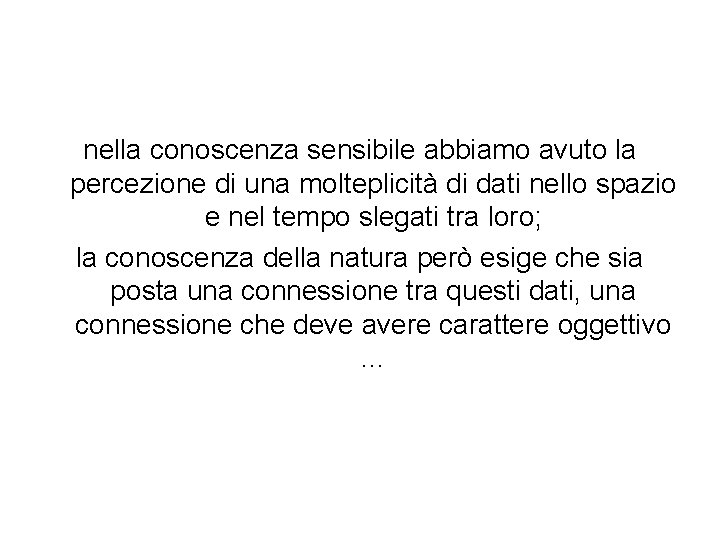 nella conoscenza sensibile abbiamo avuto la percezione di una molteplicità di dati nello spazio