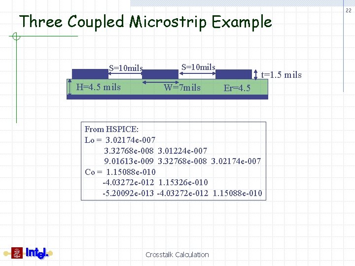 Three Coupled Microstrip Example S=10 mils H=4. 5 mils S=10 mils W=7 mils t=1.