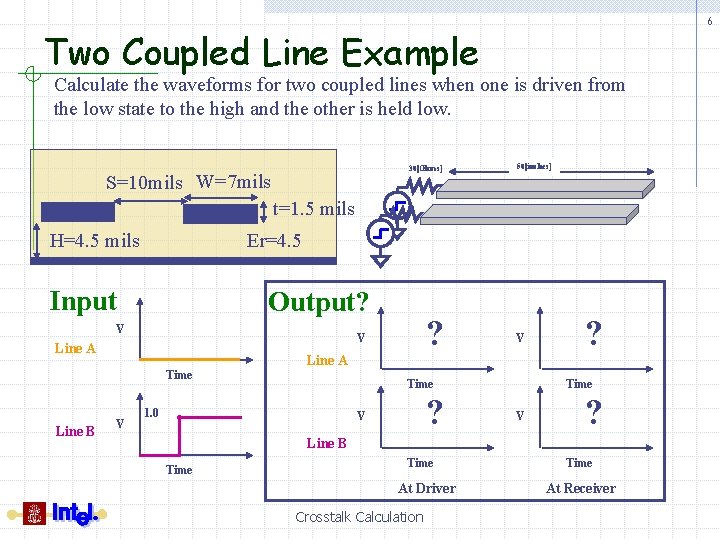 6 Two Coupled Line Example Calculate the waveforms for two coupled lines when one