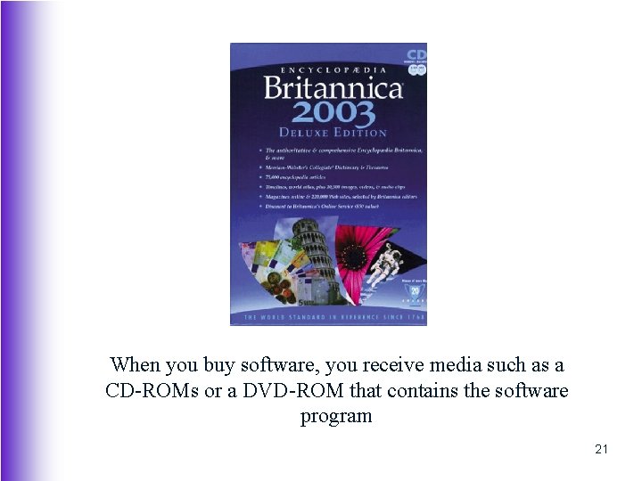When you buy software, you receive media such as a CD-ROMs or a DVD-ROM