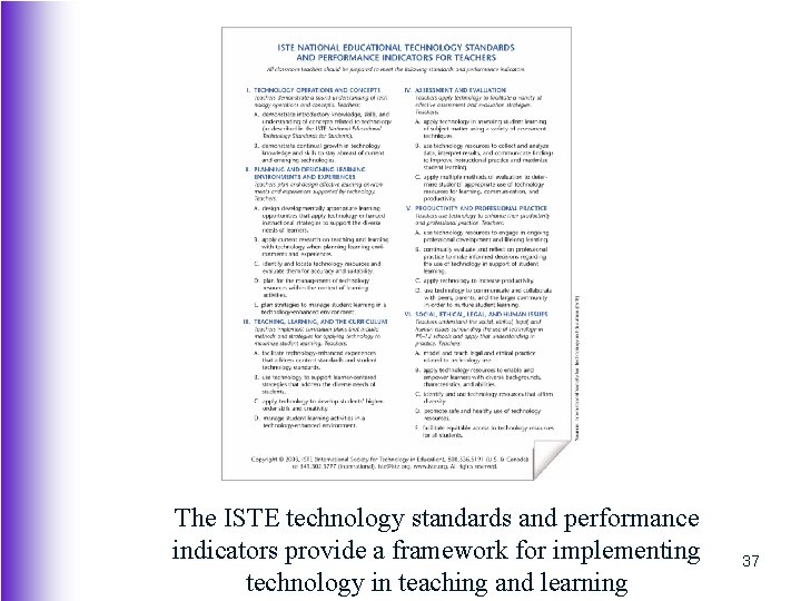 The ISTE technology standards and performance indicators provide a framework for implementing technology in