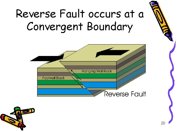 Reverse Fault occurs at a Convergent Boundary 20 