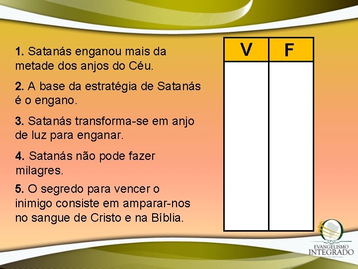 1. Satanás enganou mais da metade dos anjos do Céu. 2. A base da