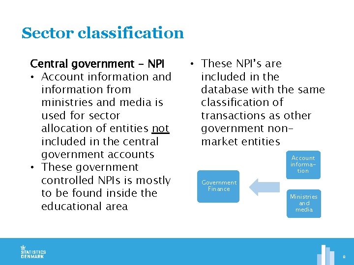 Sector classification Central government - NPI • Account information and information from ministries and