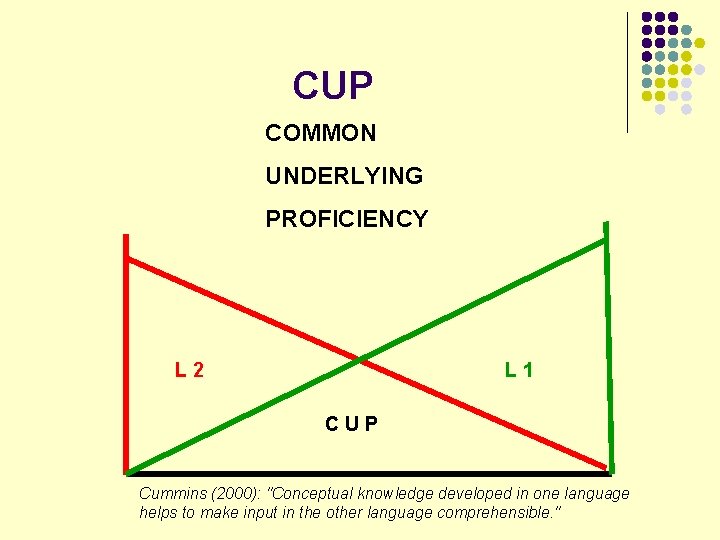 CUP COMMON UNDERLYING PROFICIENCY L 2 L 1 C U P Cummins (2000): "Conceptual