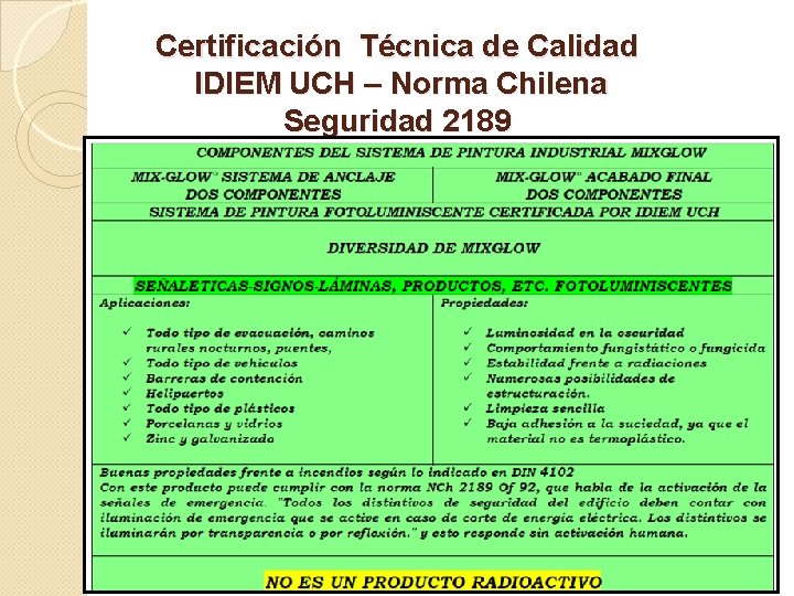 Certificación Técnica de Calidad IDIEM UCH – Norma Chilena Seguridad 2189 