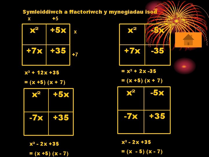 Symleiddiwch a ffactoriwch y mynegiadau isod x +5 x² +5 x x x² -5