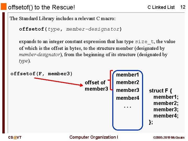 offsetof() to the Rescue! C Linked List 12 The Standard Library includes a relevant