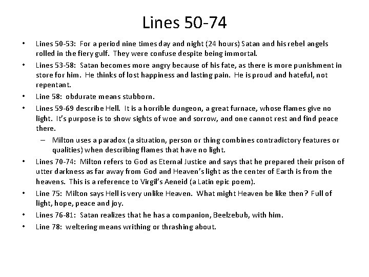 Lines 50 -74 • • Lines 50 -53: For a period nine times day