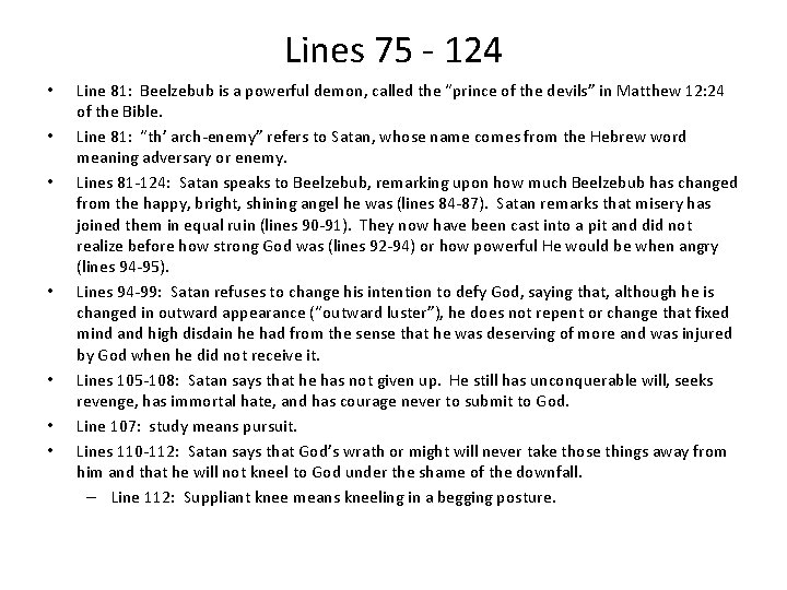 Lines 75 - 124 • • Line 81: Beelzebub is a powerful demon, called