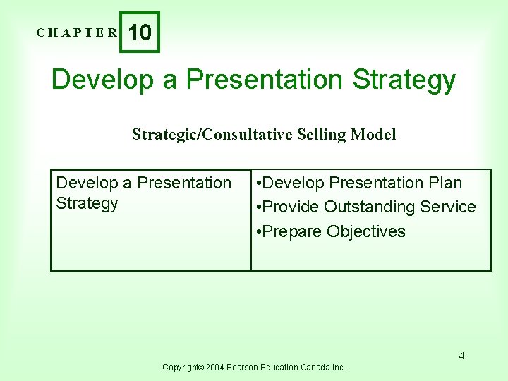 CHAPTER 10 Develop a Presentation Strategy Strategic/Consultative Selling Model Develop a Presentation Strategy •