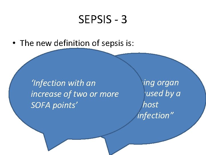 SEPSIS - 3 • The new definition of sepsis is: ‘Infection with an“Life threatening SEPSIS - 3 • The new definition of sepsis is: ‘Infection with an“Life threatening