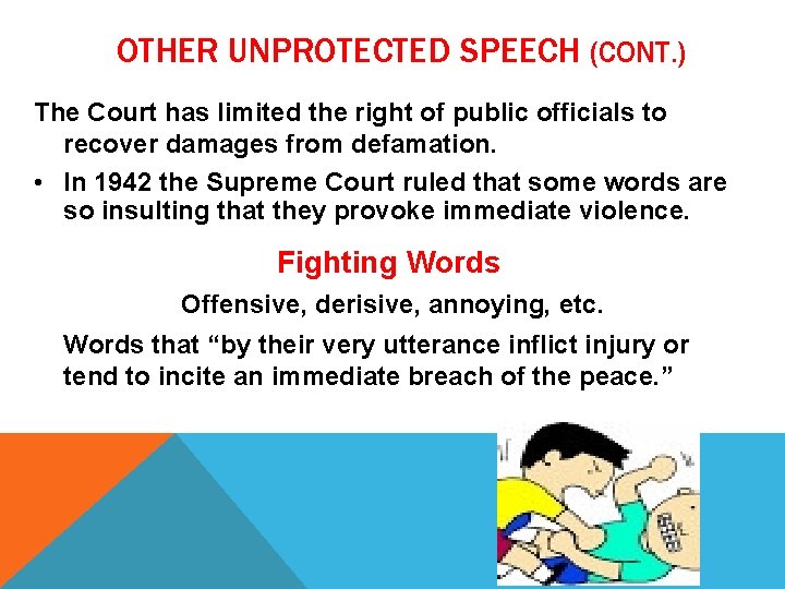 OTHER UNPROTECTED SPEECH (CONT. ) The Court has limited the right of public officials