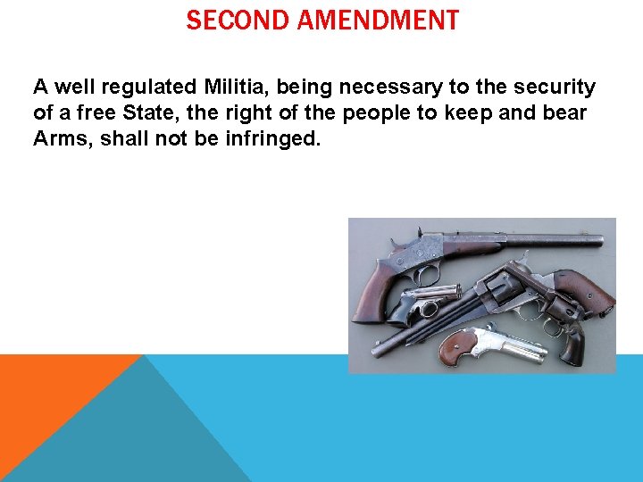 SECOND AMENDMENT A well regulated Militia, being necessary to the security of a free