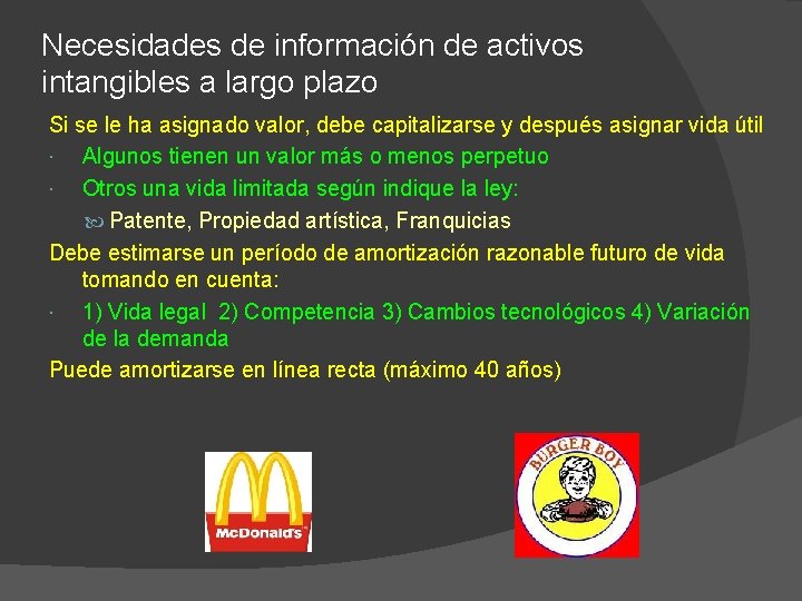 Necesidades de información de activos intangibles a largo plazo Si se le ha asignado
