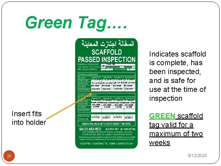 Green Tag…. a TANK 105 2 6 A. SULAIMAN Ahmed Sulaiman 673 -2400 233100