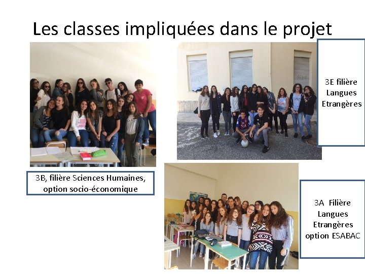 Les classes impliquées dans le projet 3 E filière Langues Etrangères 3 B, filière Les classes impliquées dans le projet 3 E filière Langues Etrangères 3 B, filière