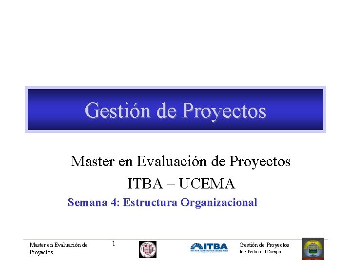 Gestión de Proyectos Master en Evaluación de Proyectos ITBA – UCEMA Semana 4: Estructura