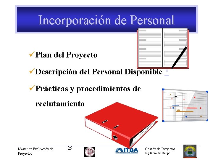 Incorporación de Personal üPlan del Proyecto üDescripción del Personal Disponible * üPrácticas y procedimientos