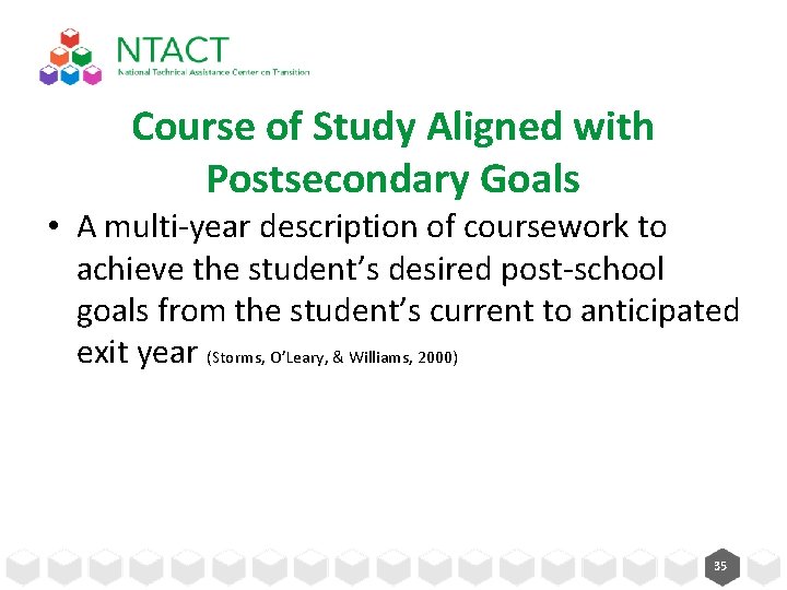 Course of Study Aligned with Postsecondary Goals • A multi-year description of coursework to Course of Study Aligned with Postsecondary Goals • A multi-year description of coursework to
