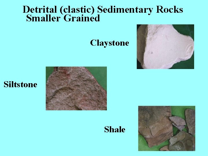 Detrital (clastic) Sedimentary Rocks Smaller Grained Claystone Siltstone Shale 