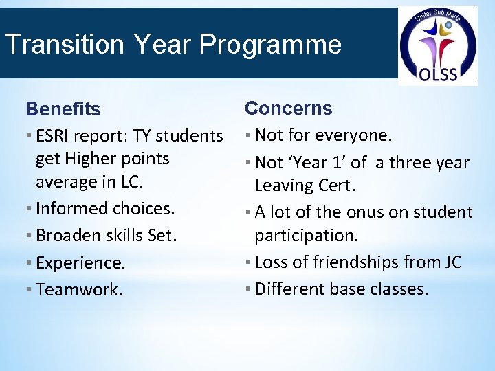 Transition Year Programme Benefits ▪ ESRI report: TY students get Higher points average in