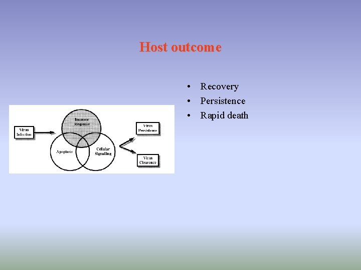 Host outcome • Recovery • Persistence • Rapid death Host outcome • Recovery • Persistence • Rapid death