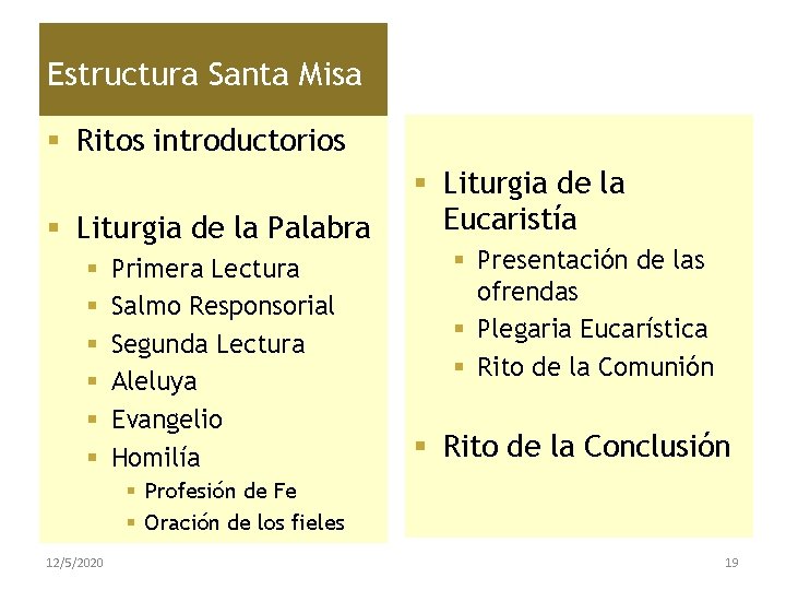 Estructura Santa Misa § Ritos introductorios § Liturgia de la Palabra § § §