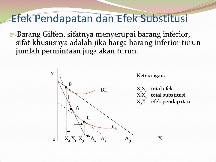 Efek Pendapatan dan Efek Substitusi Barang Giffen, sifatnya menyerupai barang inferior, sifat khususnya adalah