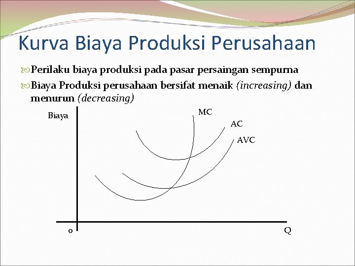 Kurva Biaya Produksi Perusahaan Perilaku biaya produksi pada pasar persaingan sempurna Biaya Produksi perusahaan