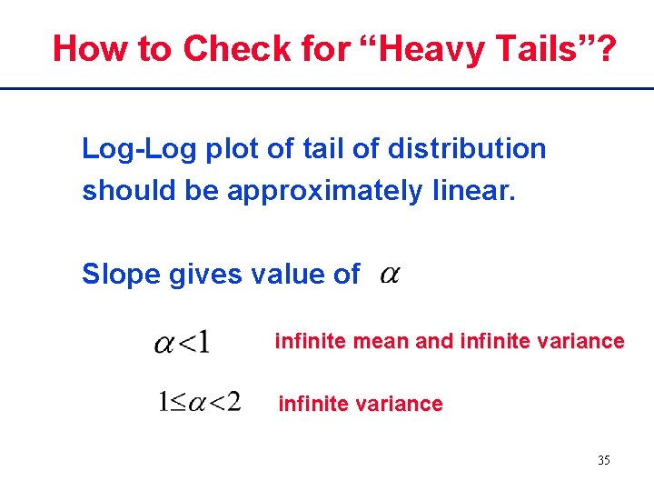How to Check for “Heavy Tails”? Log-Log plot of tail of distribution should be