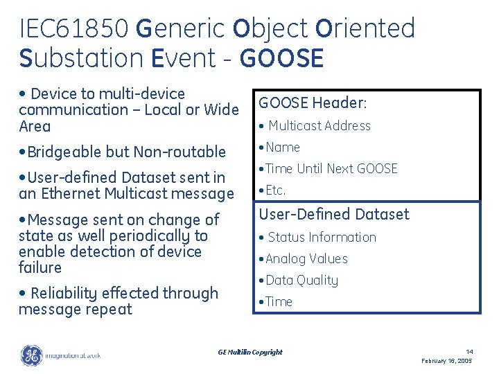 IEC 61850 Generic Object Oriented Substation Event - GOOSE • Device to multi-device communication