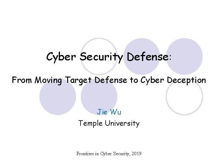 Cyber Security Defense: From Moving Target Defense to Cyber Deception Jie Wu Temple University