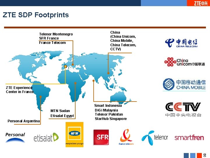 ZTE SDP Footprints Telenor Montenegro SFR France Telecom China (China Unicom, China Mobile， China
