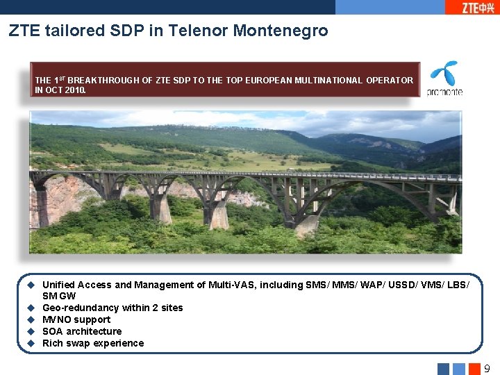 ZTE tailored SDP in Telenor Montenegro THE 1 ST BREAKTHROUGH OF ZTE SDP TO