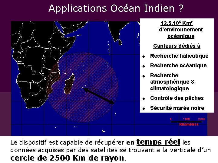 Applications Océan Indien ? 12, 5. 106 Km² d’environnement océanique Capteurs dédiés à u