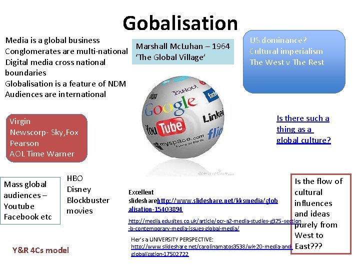 Gobalisation Media is a global business Marshall Mc. Luhan – 1964 Conglomerates are multi-national