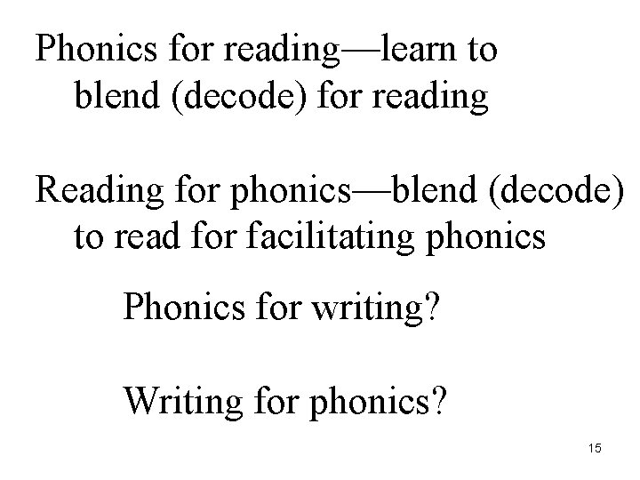 Phonics for reading—learn to blend (decode) for reading Reading for phonics—blend (decode) to read