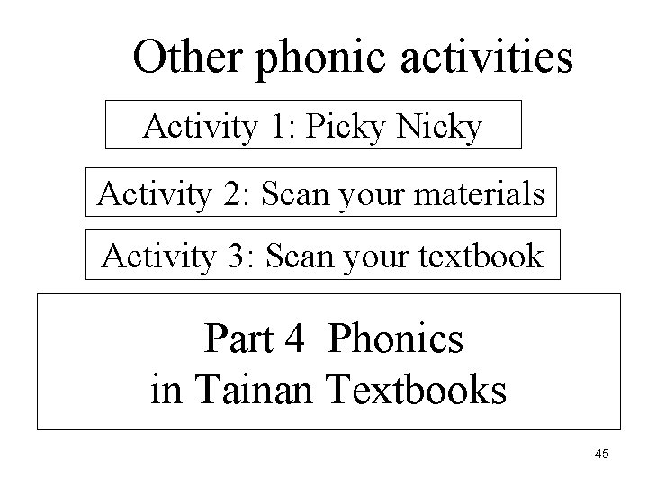 Other phonic activities Activity 1: Picky Nicky Activity 2: Scan your materials Activity 3: