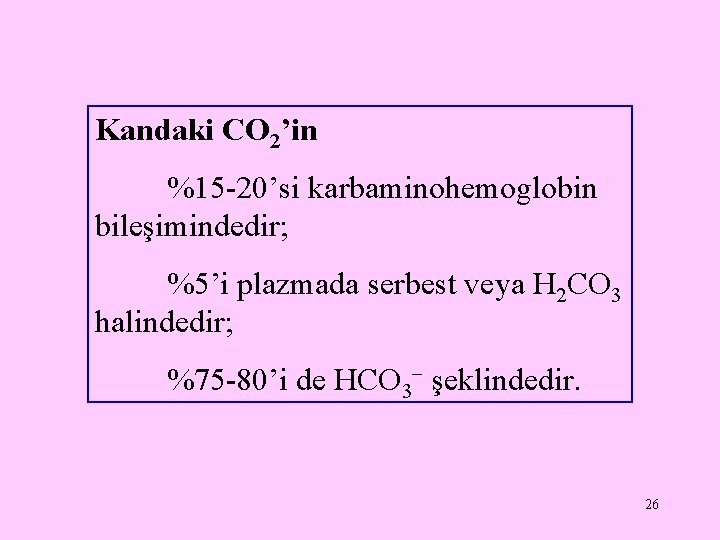 Kandaki CO 2’in %15 -20’si karbaminohemoglobin bileşimindedir; %5’i plazmada serbest veya H 2 CO