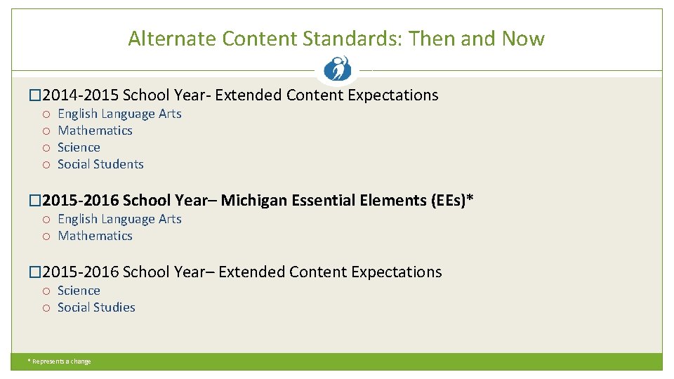 Alternate Content Standards: Then and Now � 2014 -2015 School Year- Extended Content Expectations