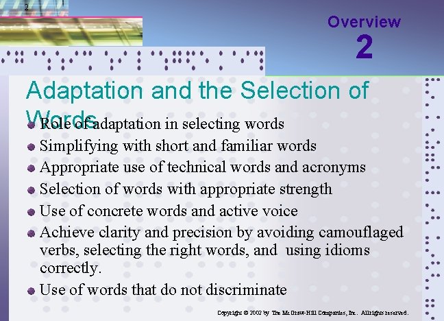2 Overview 2 Adaptation and the Selection of Words Role of adaptation in selecting