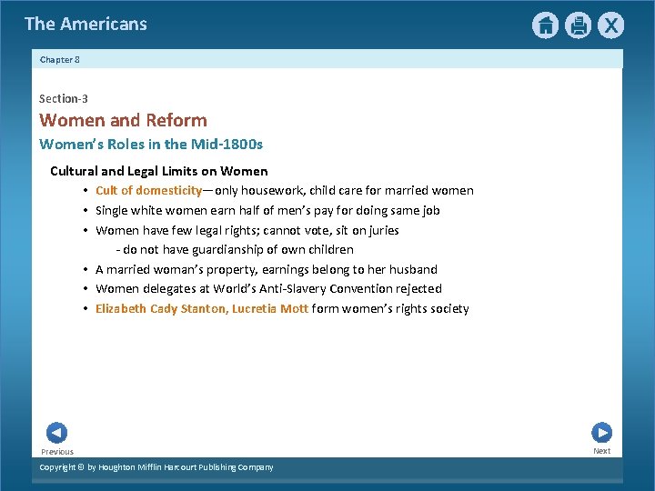 The Americans Chapter 8 Section-3 Women and Reform Women’s Roles in the Mid-1800 s