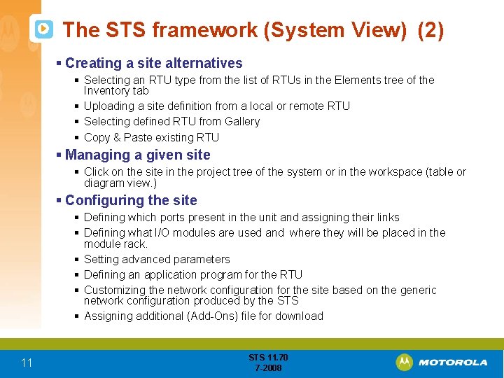 The STS framework (System View) (2) § Creating a site alternatives § Selecting an