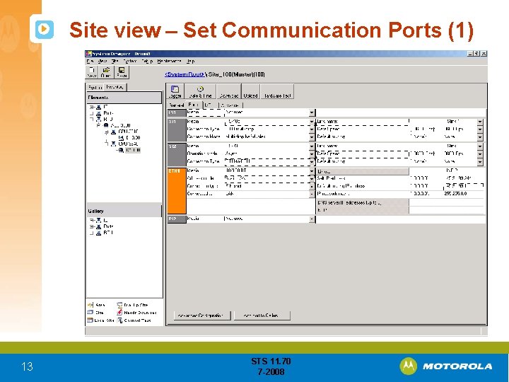  Site view – Set Communication Ports (1) 13 STS 11. 70 7 -2008